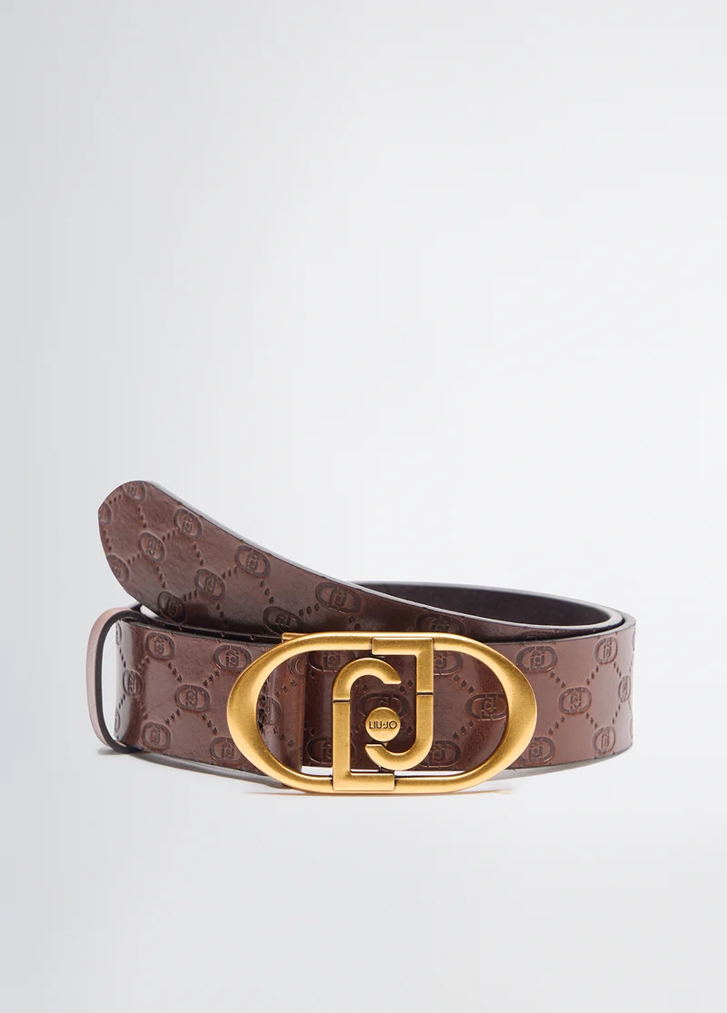 Leather belt with logo