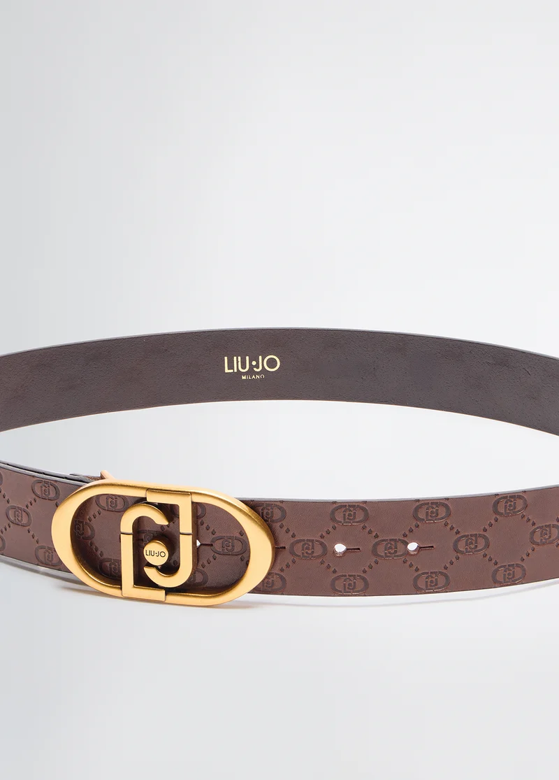 Leather belt with logo