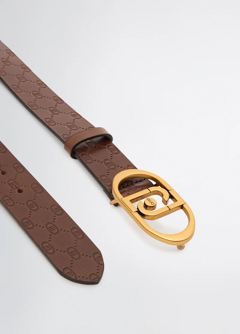 Leather belt with logo