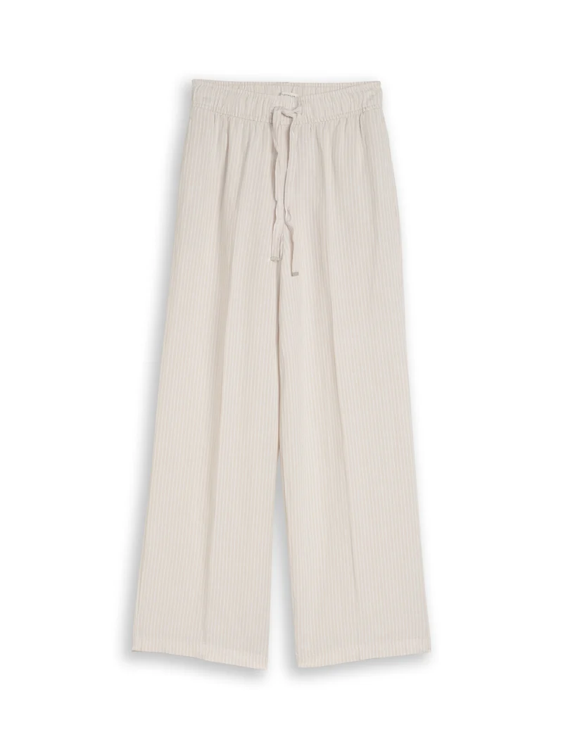 linen loose fit wide leg pants, taupe white irregular stripe