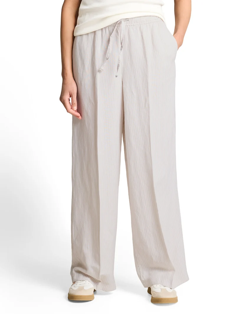linen loose fit wide leg pants, taupe white irregular stripe