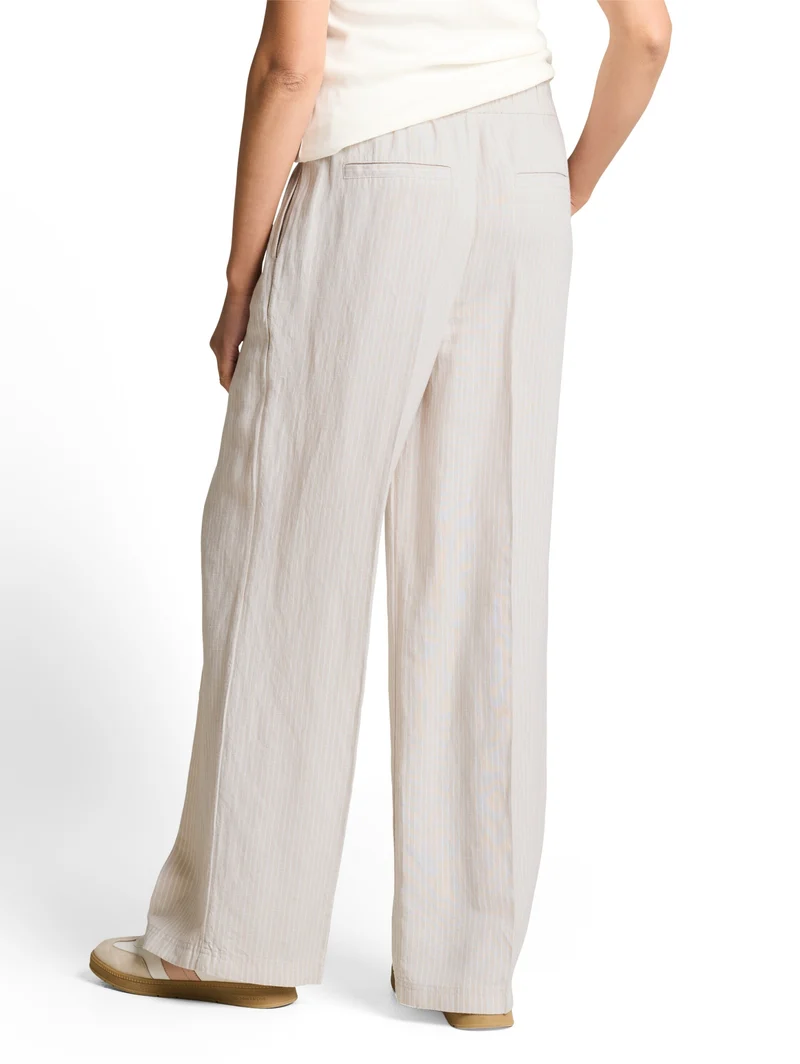 linen loose fit wide leg pants, taupe white irregular stripe