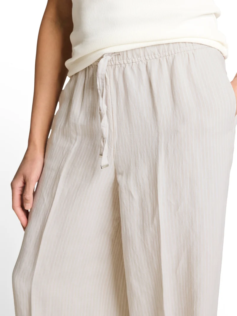 linen loose fit wide leg pants, taupe white irregular stripe