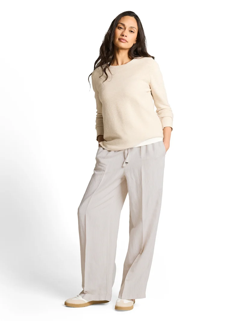 linen loose fit wide leg pants, taupe white irregular stripe