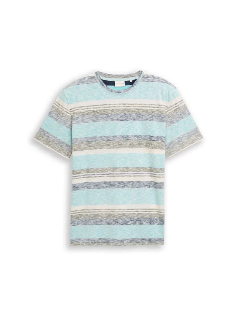 inside printed stripe t-shirt, river teal multi color stripe