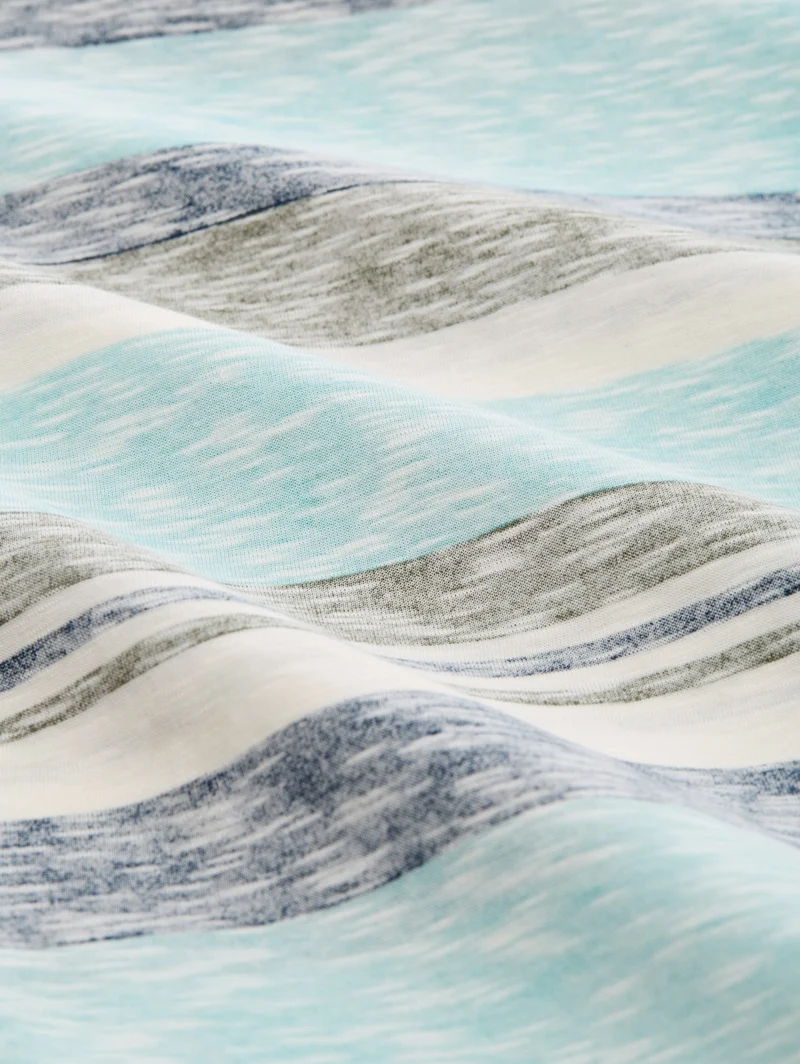 inside printed stripe t-shirt, river teal multi color stripe