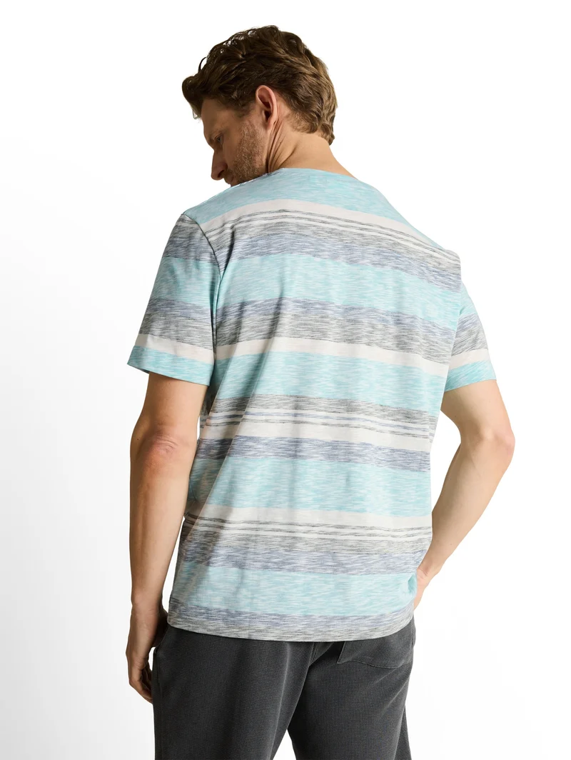 inside printed stripe t-shirt, river teal multi color stripe