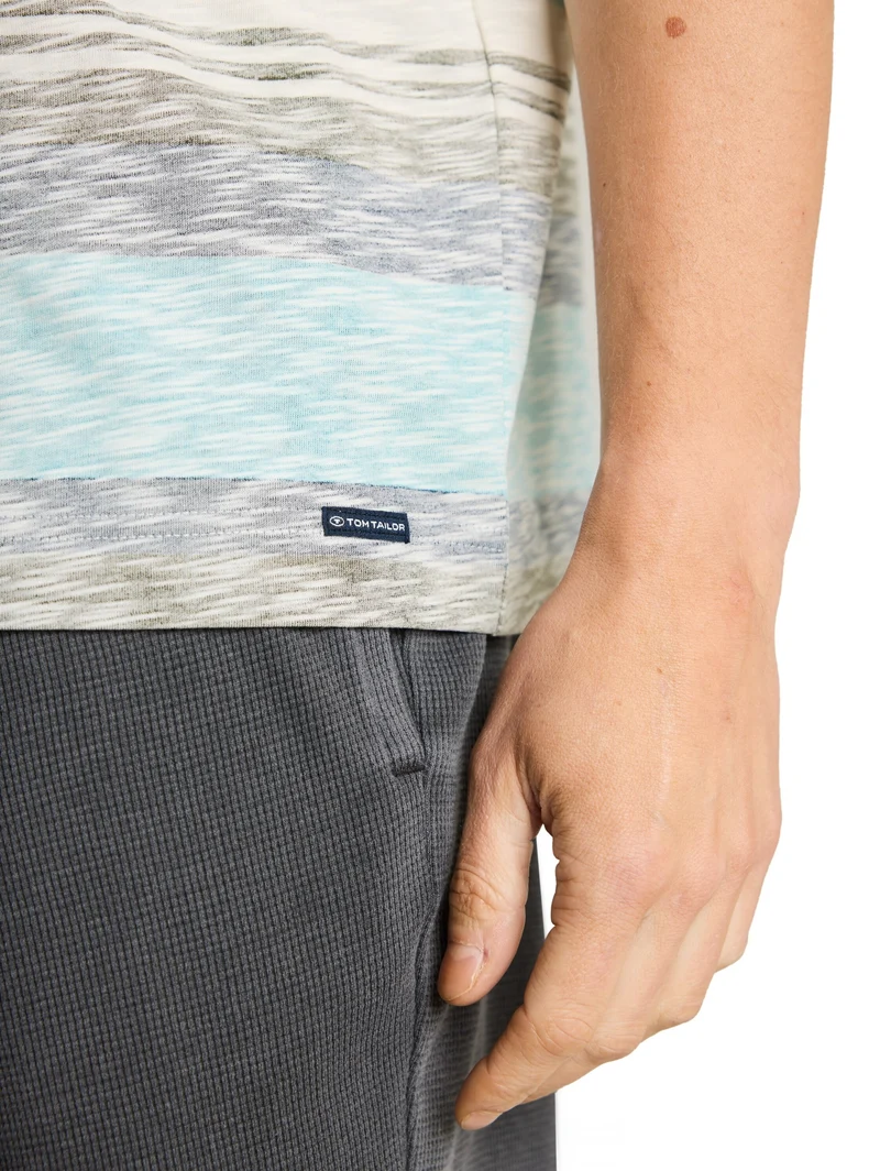 inside printed stripe t-shirt, river teal multi color stripe