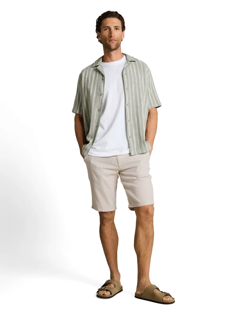 regular cotton linen chino sho, cashew beige stripe