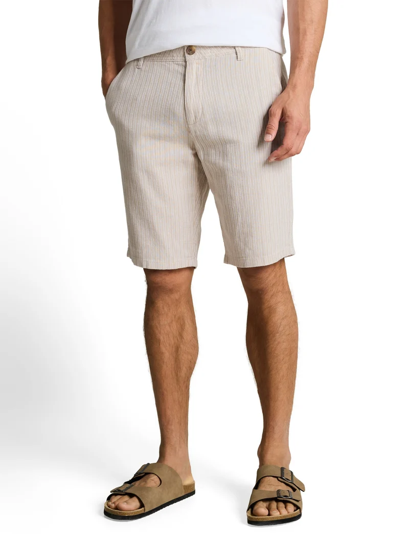 regular cotton linen chino sho, cashew beige stripe