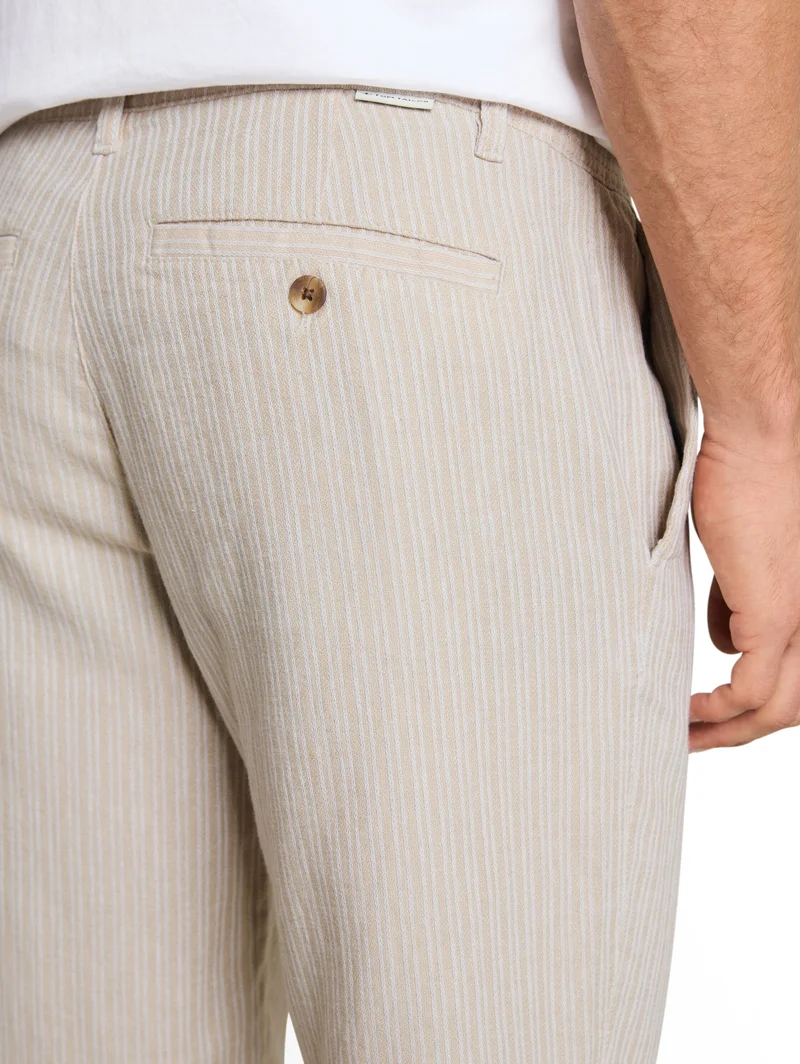 regular cotton linen chino sho, cashew beige stripe