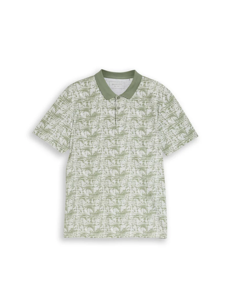 allover printed polo, sea spray stripy palm print