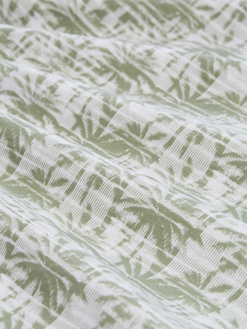 allover printed polo, sea spray stripy palm print