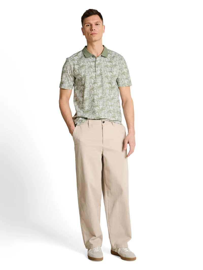 allover printed polo, sea spray stripy palm print