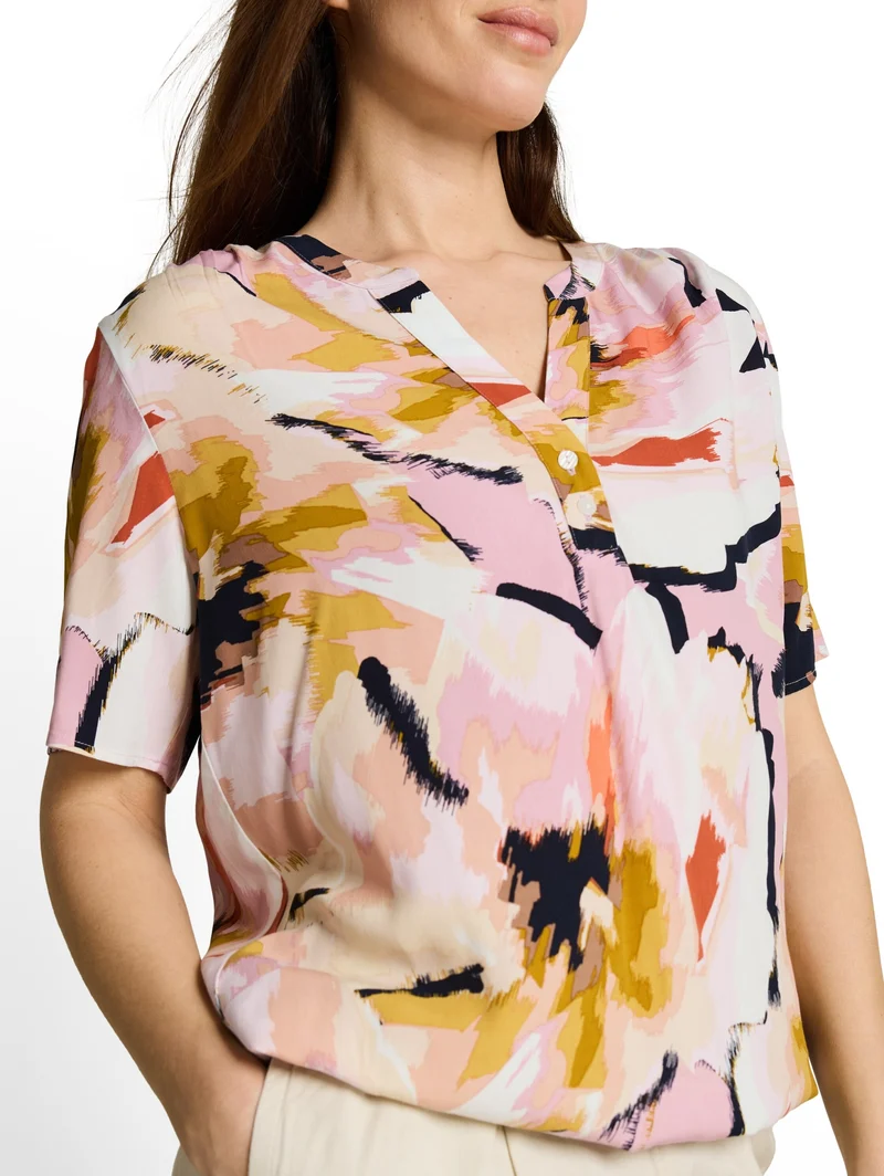 blouse printed shortsleeves, big abstract flower print