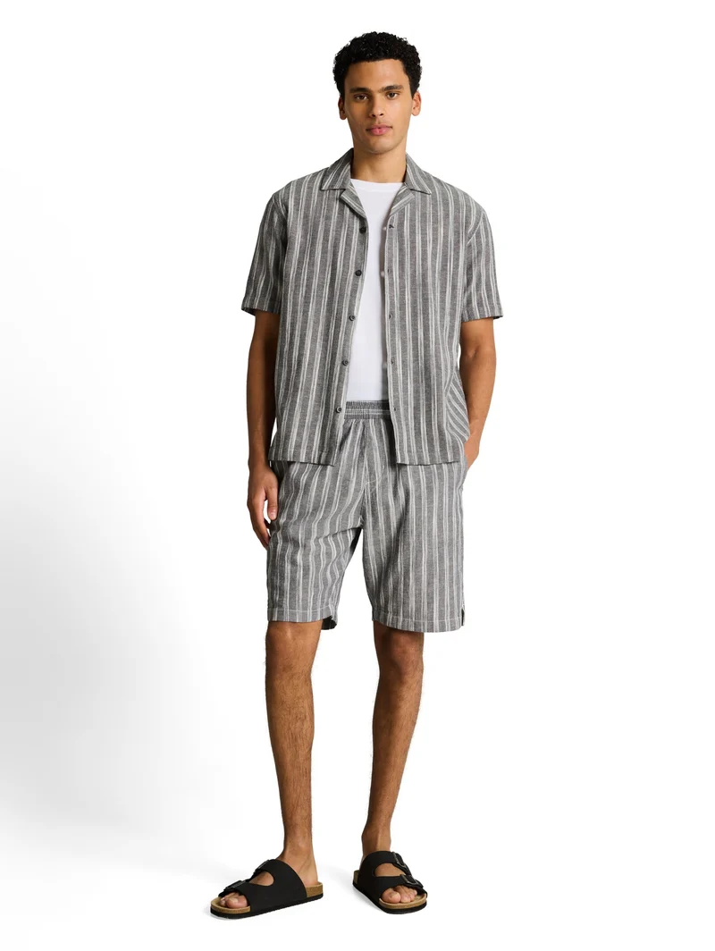 structured linen optic beach s, black greyish stripe