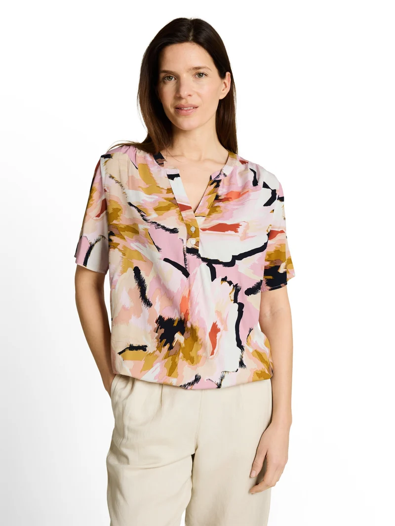 blouse printed shortsleeves, big abstract flower print