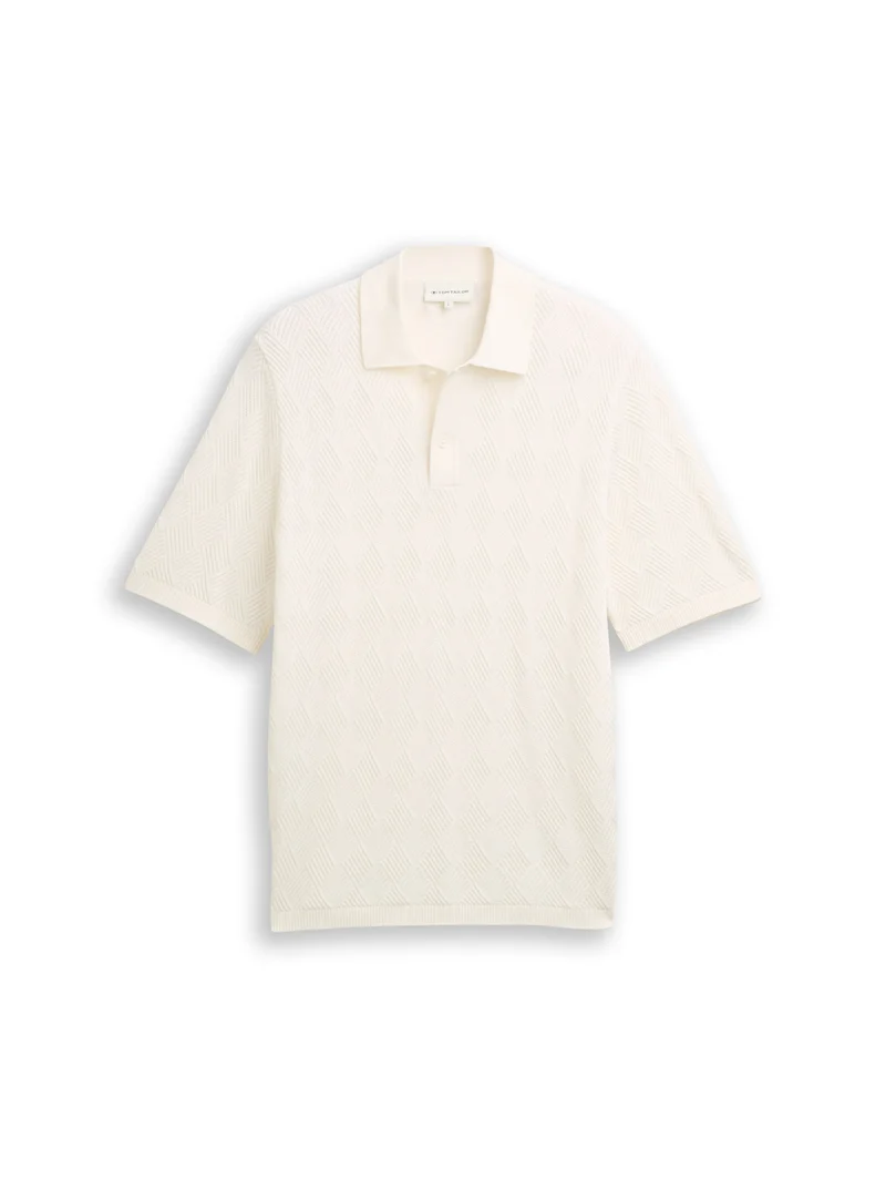open structure knit polo, Gardenia White