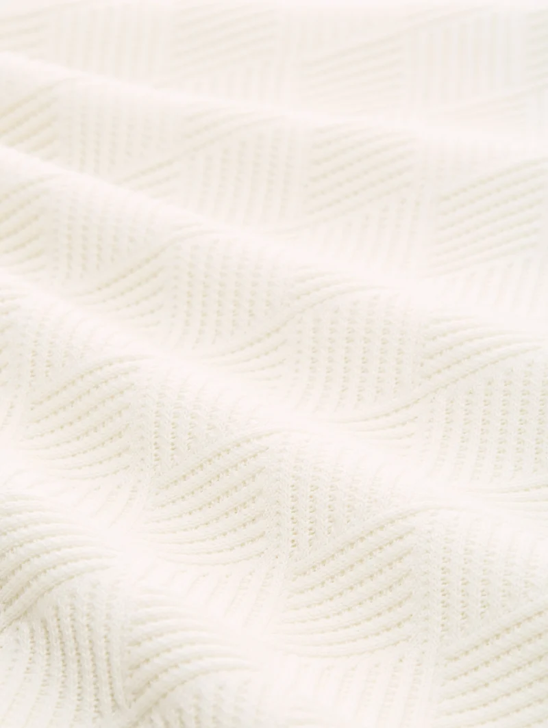 open structure knit polo, Gardenia White