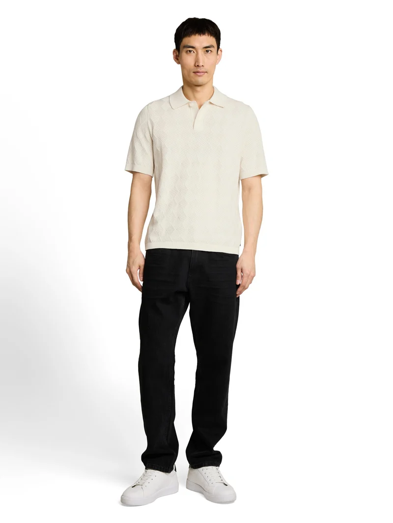 open structure knit polo, Gardenia White