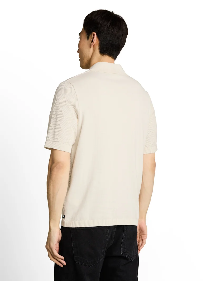 open structure knit polo, Gardenia White