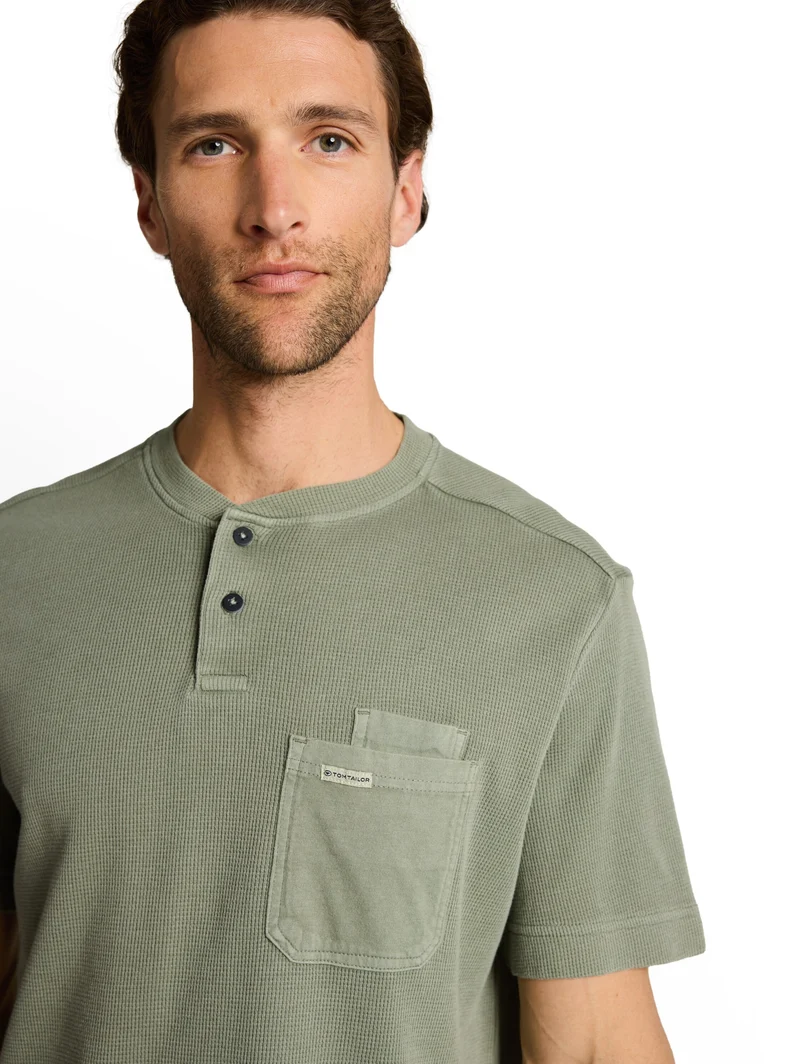 structured garment dye henley, Greyish Shadow Olive
