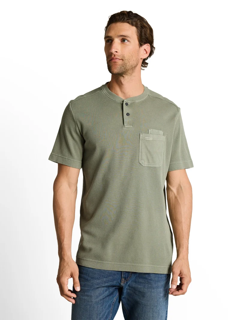 structured garment dye henley, Greyish Shadow Olive