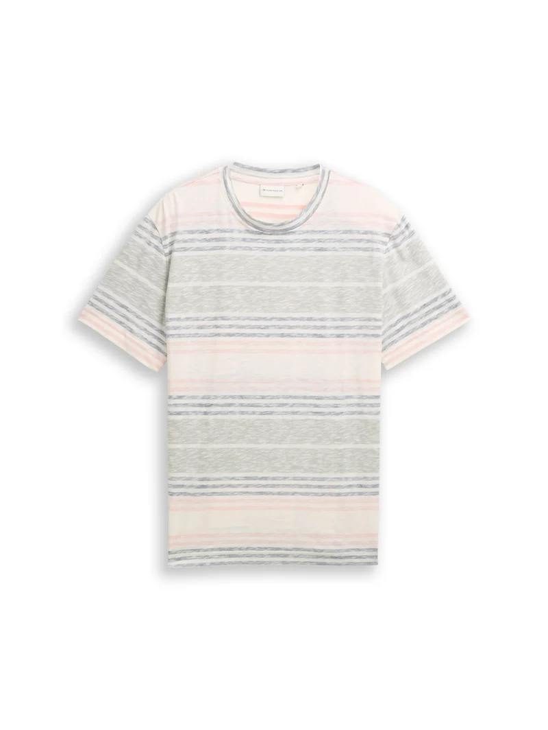 inside printed stripe t-shirt, rose teal multi color stripe
