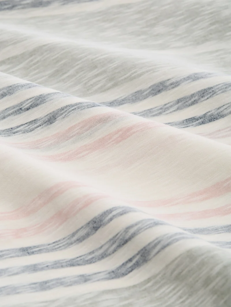 inside printed stripe t-shirt, rose teal multi color stripe