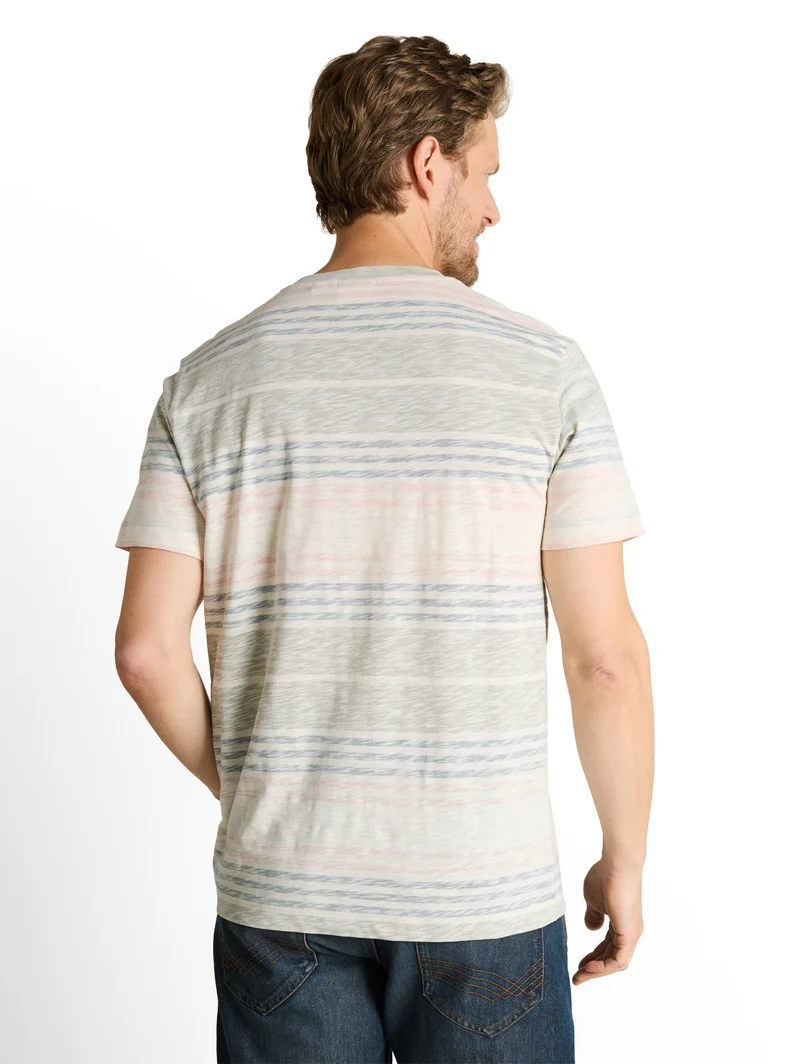 inside printed stripe t-shirt, rose teal multi color stripe