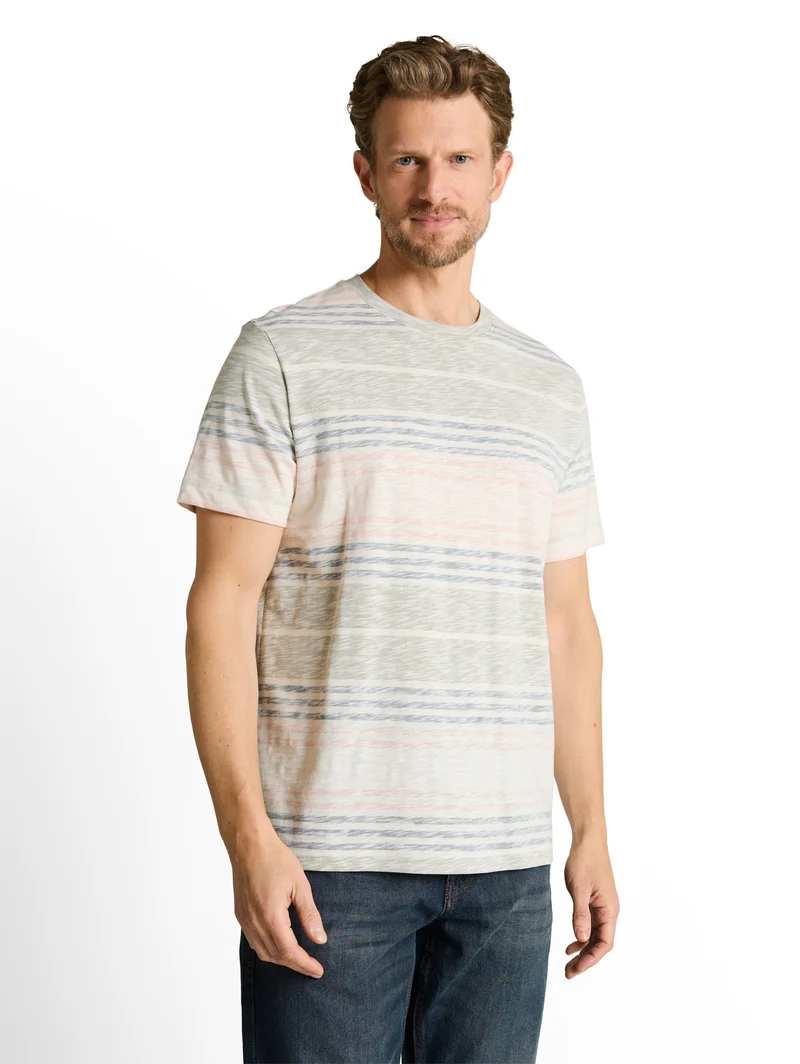 inside printed stripe t-shirt, rose teal multi color stripe