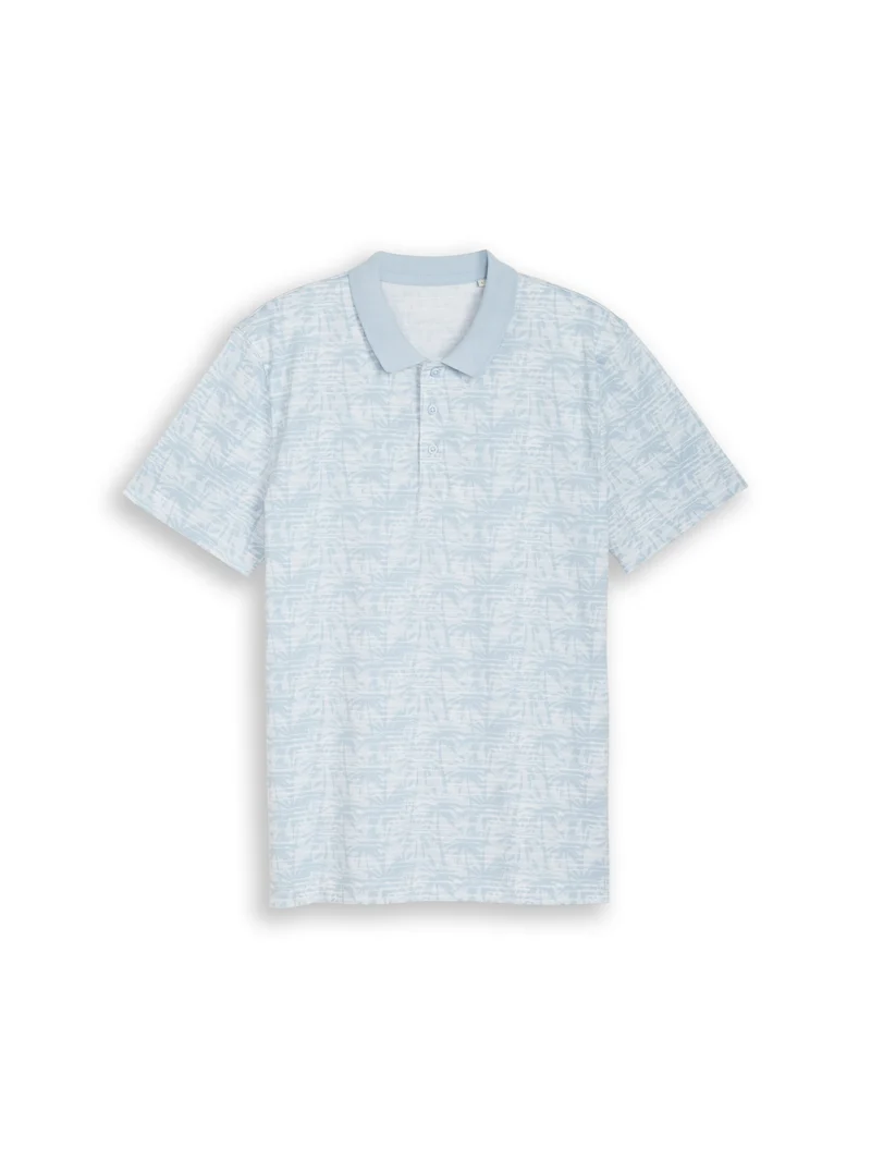 allover printed polo, light blue stripy palm print
