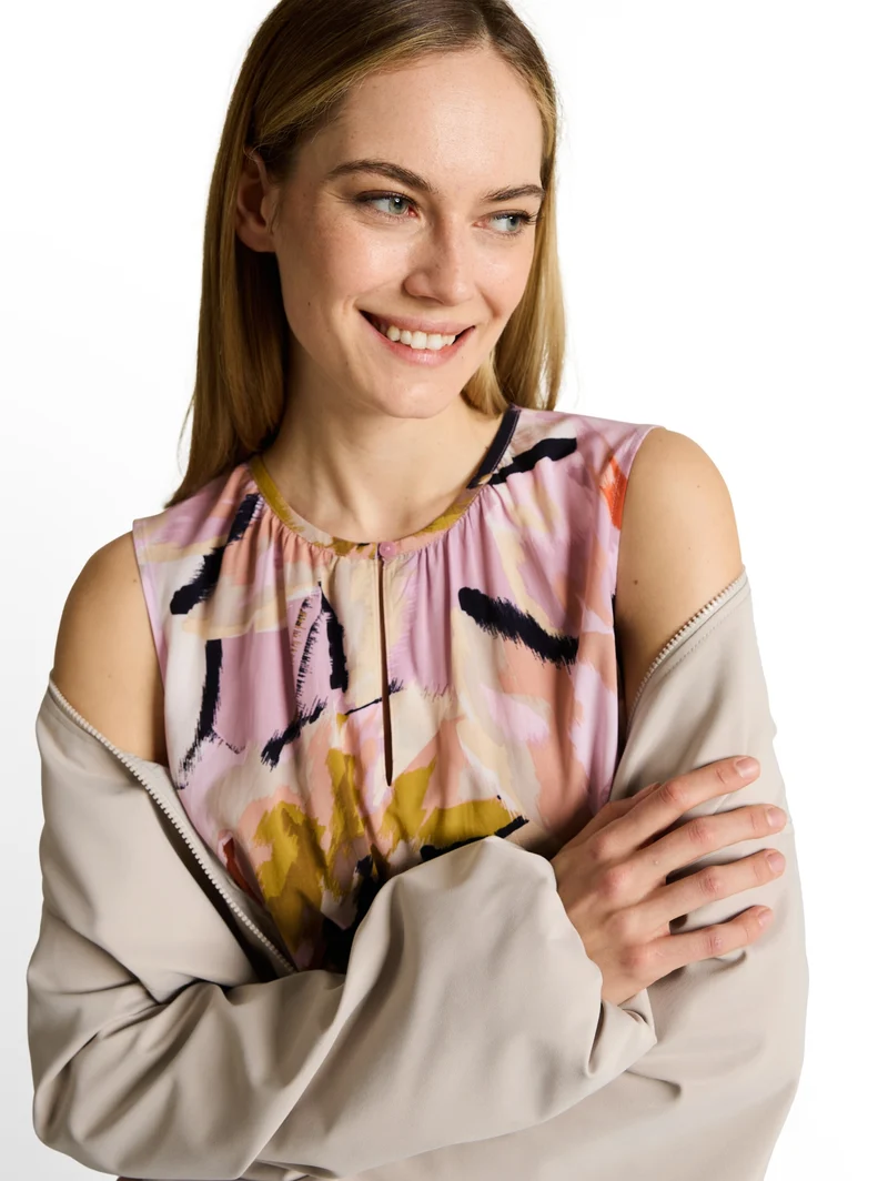 blouse feminine top, big abstract flower print
