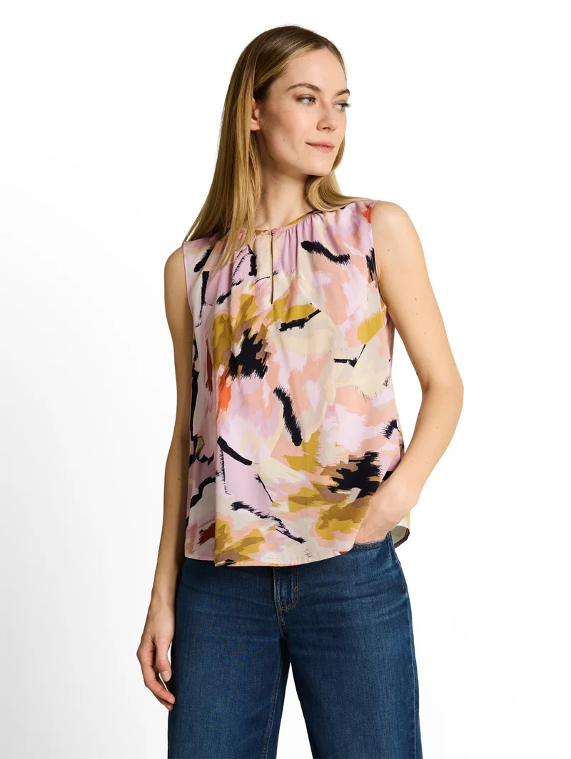 blouse feminine top, big abstract flower print