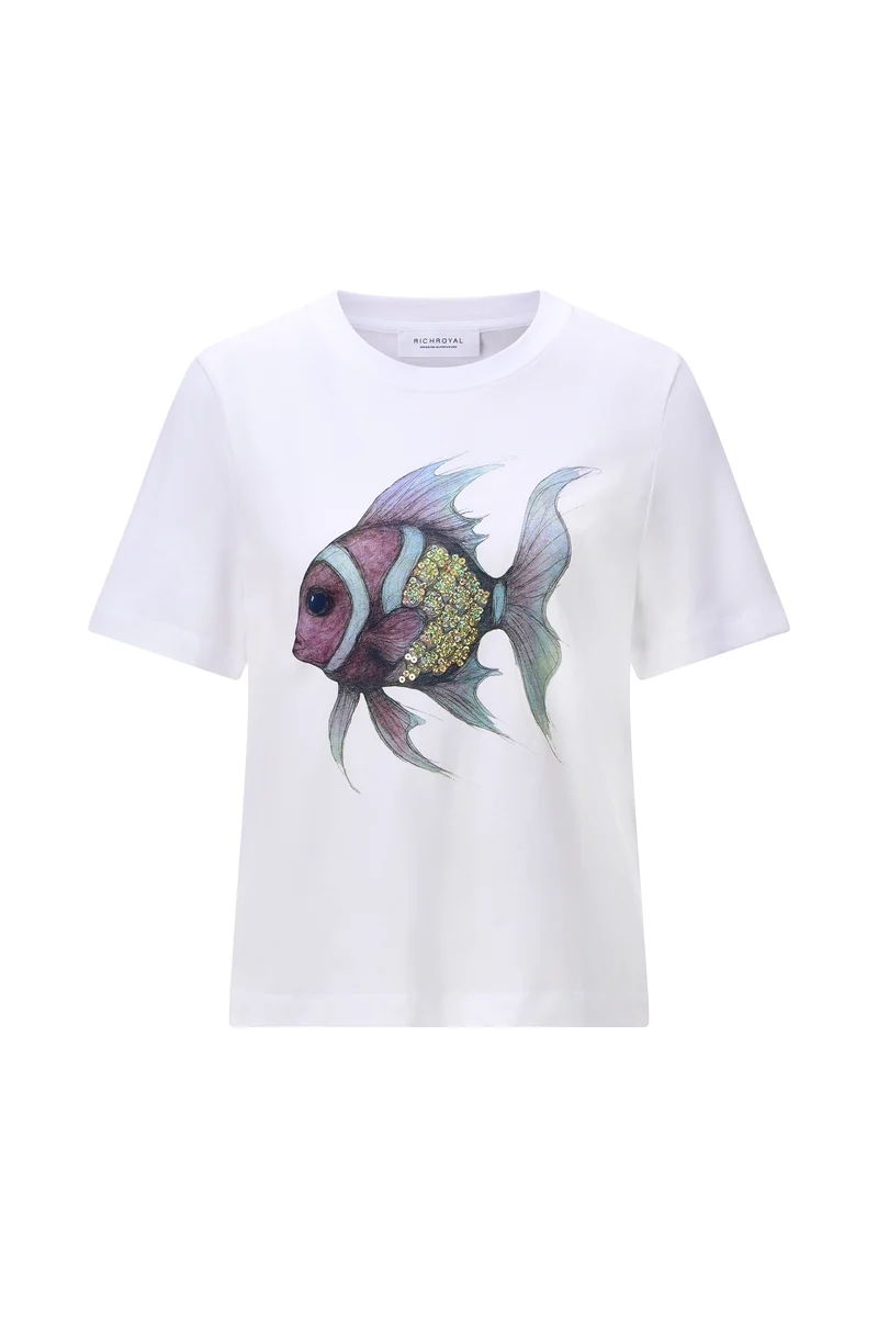 Elegant Fit T-Shirt Fish, white