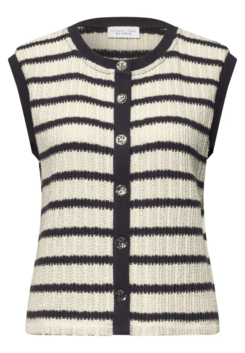 yds knit look top w.deco butto, off white