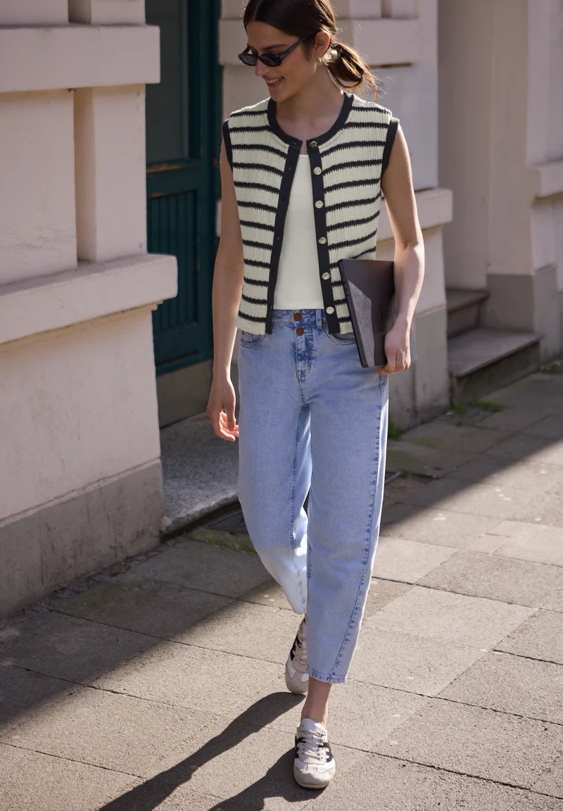 yds knit look top w.deco butto, off white