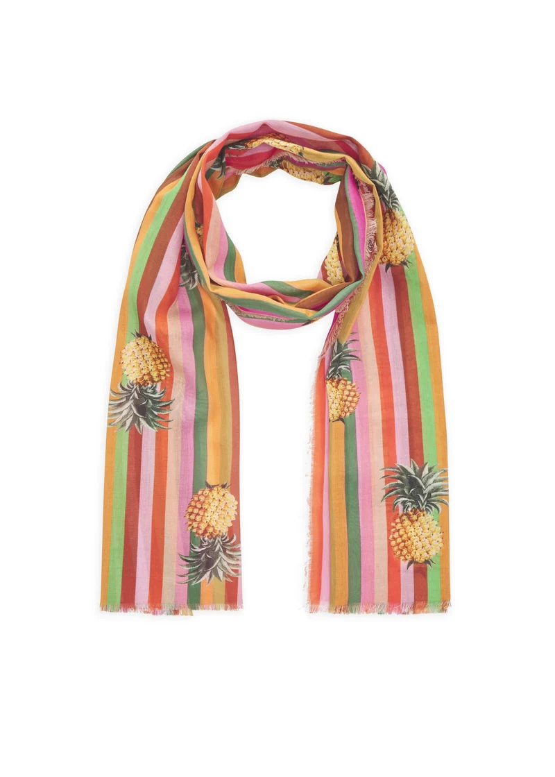 PRINTED SCARF COTTON PINEAPPLE STRIPES rot-50X180CM, rot