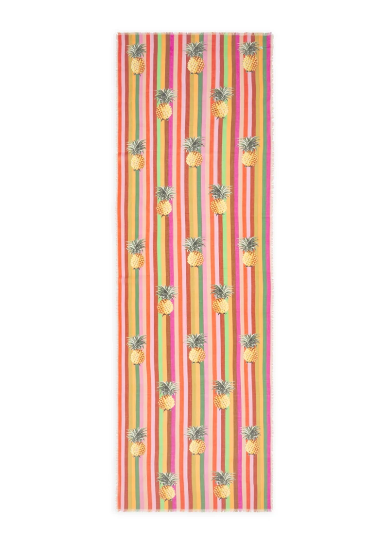 PRINTED SCARF COTTON PINEAPPLE STRIPES rot-50X180CM, rot