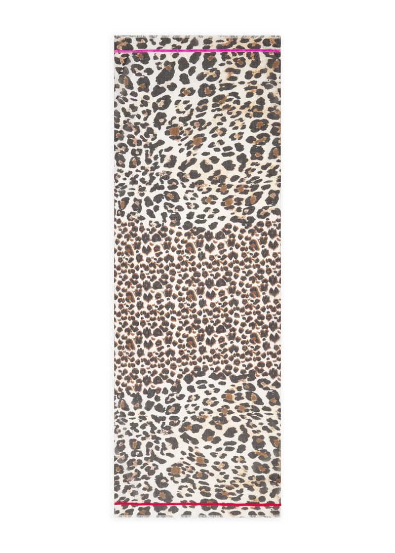 PRINTED SCARF COTTON LEO WITH VELVET TAPE braun-50X180CM, braun