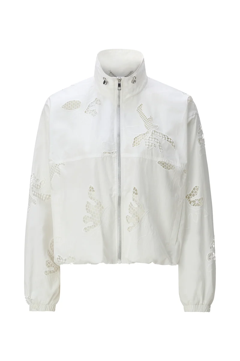 Oversize blouson with broderie angl, pearl white