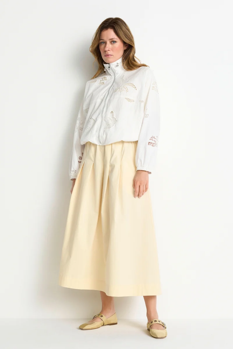 Oversize blouson with broderie angl, pearl white