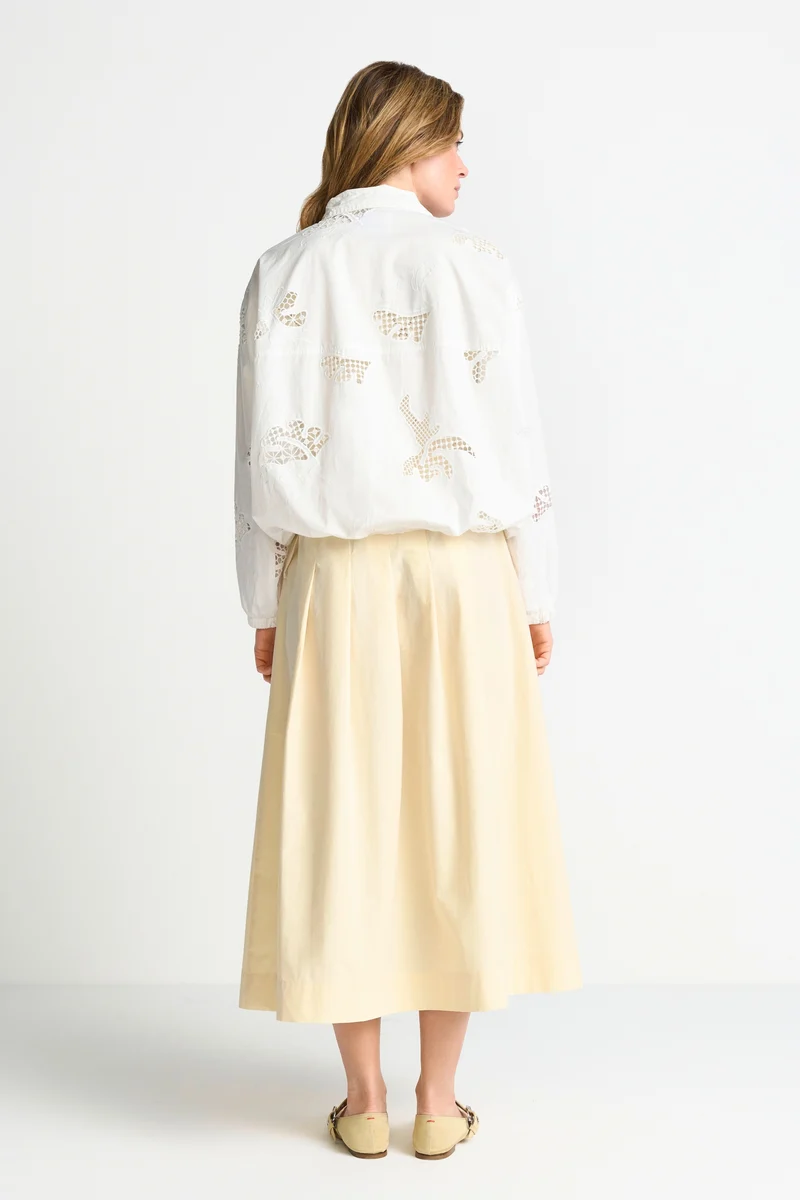 Oversize blouson with broderie angl, pearl white