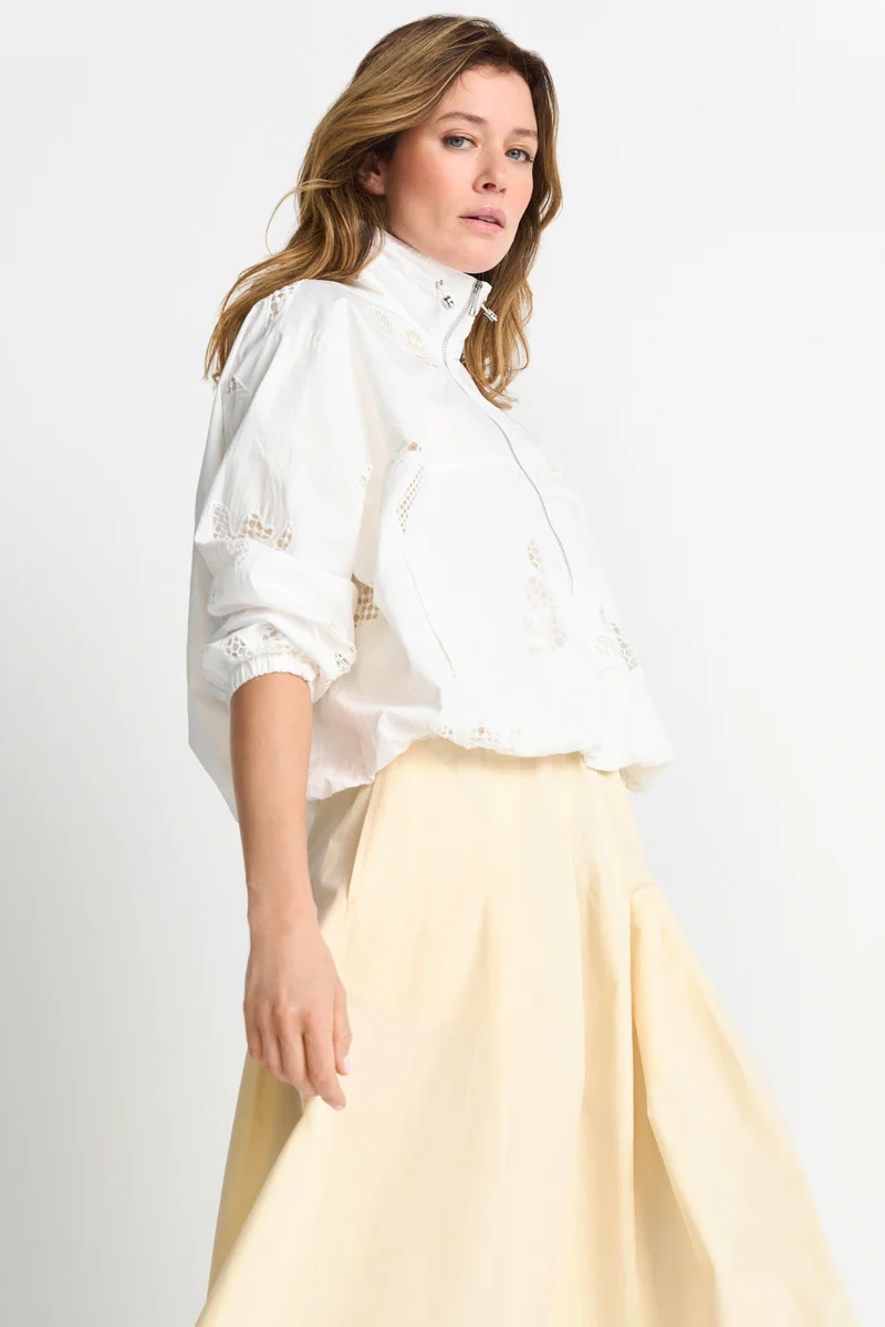 Oversize blouson with broderie angl, pearl white