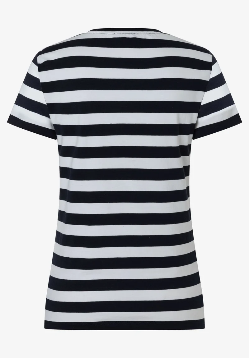 T-Shirt with Placement Print, marine offwhite regular stripe jers