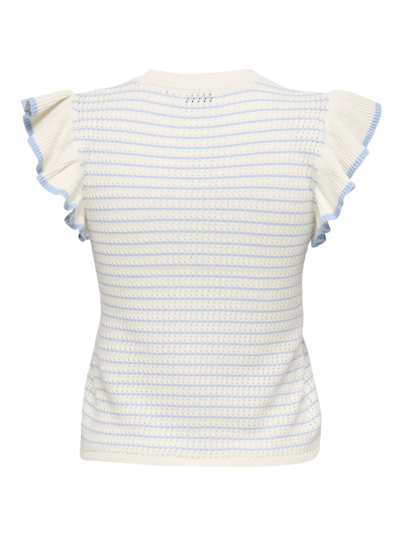 JDYCARICE S/L FRILL PULLOVER KNT NO, Cloud Dancer/W. POWDER BLUE STRUCTU