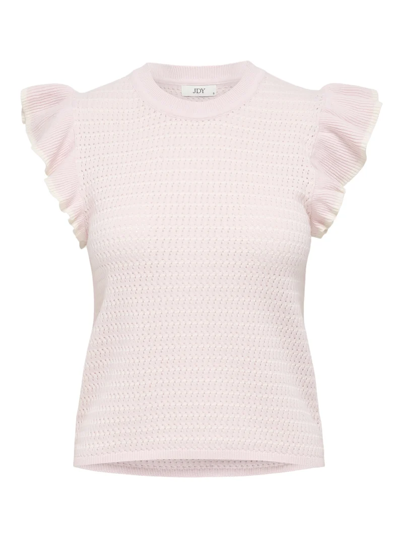 JDYCARICE S/L FRILL PULLOVER KNT NO, Chalk Pink/W. CLOUD DANCER STRUCTUR