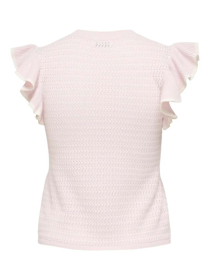 JDYCARICE S/L FRILL PULLOVER KNT NO, Chalk Pink/W. CLOUD DANCER STRUCTUR