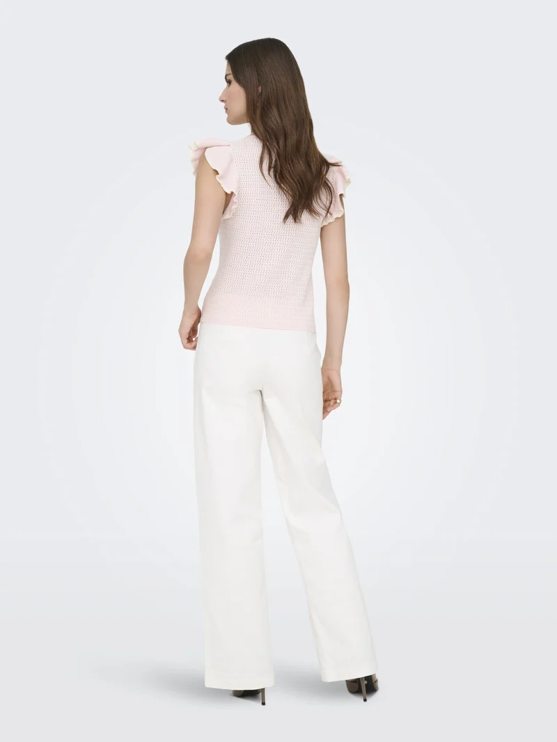 JDYCARICE S/L FRILL PULLOVER KNT NO, Chalk Pink/W. CLOUD DANCER STRUCTUR