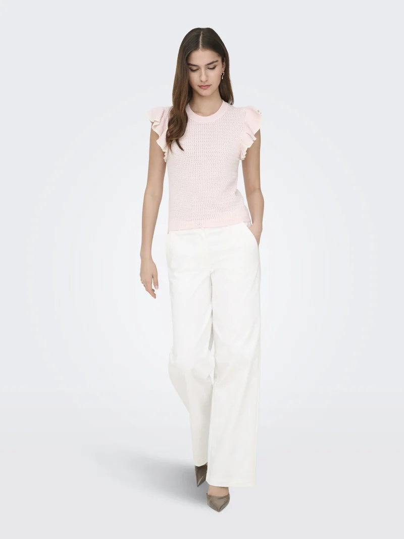 JDYCARICE S/L FRILL PULLOVER KNT NO, Chalk Pink/W. CLOUD DANCER STRUCTUR